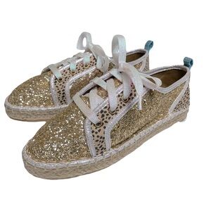 NewMichelle McDowell Kylie Gold Glitter Leopard Print Lace Up Shoes Size 7